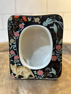 Vintage Porcelain Cat & Floral Picture Frame Hand Painted Japan 3x3.5 • $15