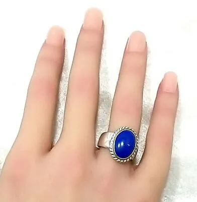 Vintage 925 Sterling Silver Lapis Lazuli Oval Shaped Ring 7.3 Grams Size-7. 25  • $35