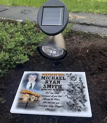 Football Themed Grave Memorial Headstone Solar Light Cemetery Grave Marker. • £29.99