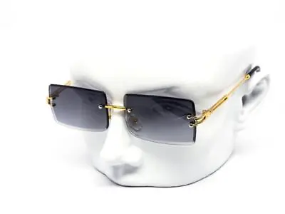 Black Tint Mens Sunglasses Rimless Square Gold Frame Rectangular Hip Hop Fashion • $12.99