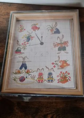 Vintage Rabbit Easter Fun Cross Stitch Kit Flowers Hours Clock Face Frame New • £19.99