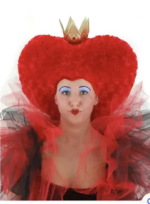 Disney Red Queen Of Hearts Hat Wig With Mini Crown Alice In Wonderland  • $29.99