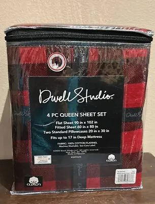 Dwell Studio 4 Pc Queen Sheet Set New Buffalo Plaid Red Cotton Flannel • $83.66