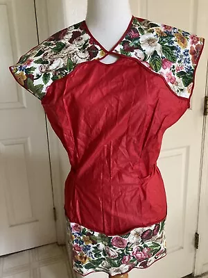 Vintage Farmhouse Apron MCM ROCKABILLY SMOCK Retro Midcentury Kitchen Floral Red • $24.99