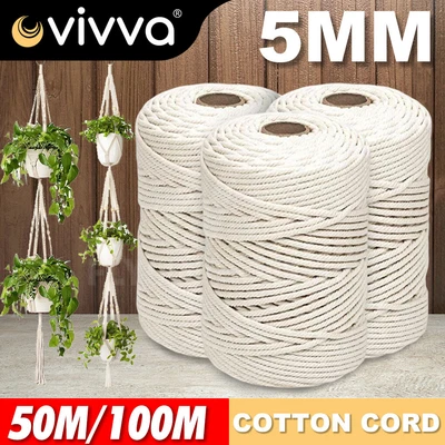 $11.59 • Buy 50/100M Natural Cotton String Twisted Cord Craft Macrame Artisan Rope Weaving