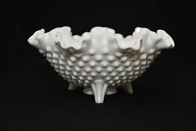 Vintage FENTON Hobnail Milk Glass Ruffled Edge 3 Footed 8  Candy Dish/Bowl • $15