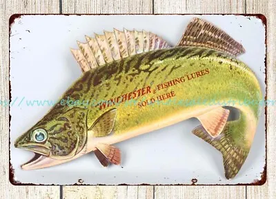 WINCHESTER FISHING LURES FISH Metal Tin Sign Dorm Metal Hanging Wall Decor • $18.96