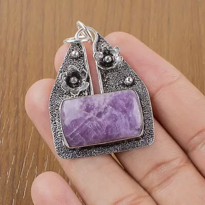 Natural Lepidolite Gemstone Pendant 925 Sterling Silver Indian Jewelry For Women • $13.95