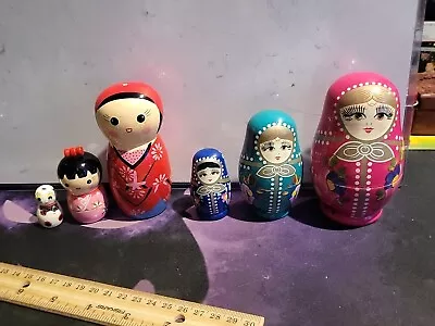Vintage Wooden Russian Nesting Dolls Babushka Hand Painted Set Of 3 • $20