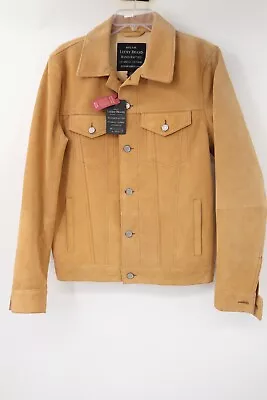 NWT Lucky Brand Jacket Mens Small Suede Leather Tan Trucker Pockets Button Front • $311.49