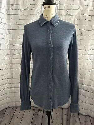 Majestic Filatures Paris Blue Cotton Cashmere Button Down Sweater Top Size 3 • $54.99