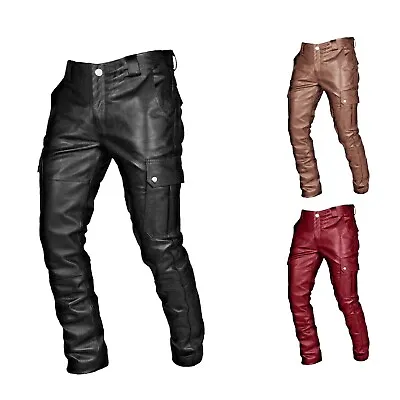 Men's Genuine Leather Pant Jeans Steampunk Gothic Retro Motorbike Pants Trousers • $38.38