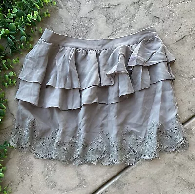 Relish Italy Silk Ruffle Tiered Lace Lightweight Mini Skirt Gray Size IT 40 US 6 • $22.99