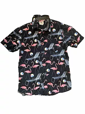 Vans Shirt Men's Small Black Flamingo Beach Party Button Short Sleeve • $9