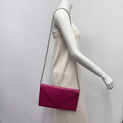 Victor Hugo Leather & Ostrich Shoulder Bag Purse Or Clutch Fuchsia Envelope Look • $102.13