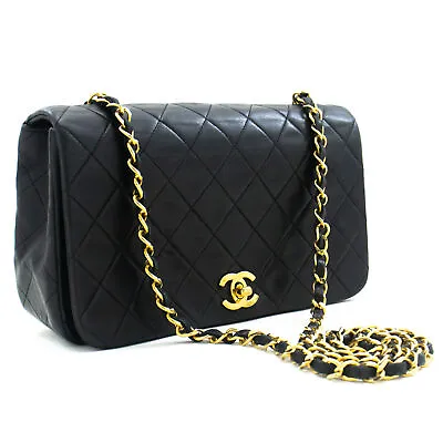 CHANEL Full Flap Chain Shoulder Bag Clutch Black Quilted Lambskin L97 • $4512