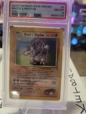 Brock's Rhydon Holo Gym Heroes PSA 8 #2 Pokemon • $0.99