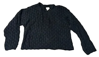 Moda Int’l Vintage 90’s Crop Open Knit Cotton Black Sweater Women’s Large Grunge • $50