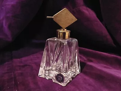 Vtg Art Deco Irice Clear Crystal Perfume Bottle Bronze Atomizer Top W Label • $18.95