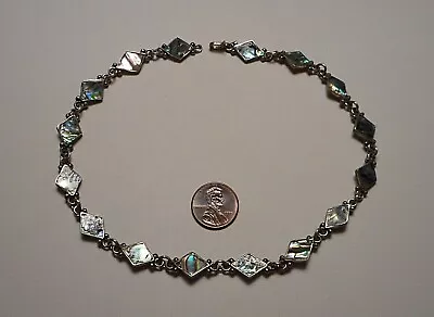 Old Mexican Sterling Silver 925 & Abalone Link Necklace 14  Signed JBA 18.1g • $99.99