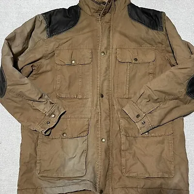 VTG Cabalas OUTFITTER SERIES Mens L Field  Jacket Coat Thinsulate Leather Faded • $38