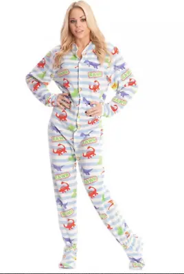 $39.95 • Buy Adult Baby  Blue Dino  Footed One Piece Pajamas