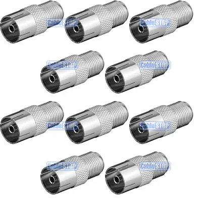 10 X FEMALE COAX To F TYPE FEMALE SCREW SOCKET TV Aerial Sky Connector Adapter • £4.35