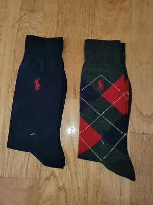 Authentic Polo Ralph Lauren Men's Dress Socks Navy/Argyle Size 10-13 - 2 Pack • $15.99