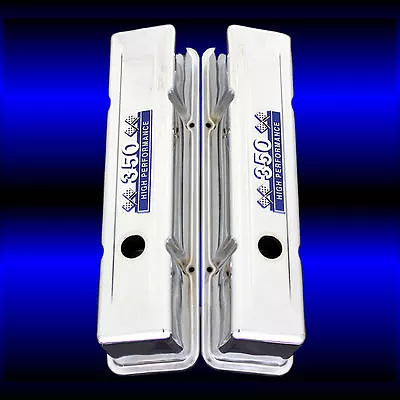 Tall Valve Covers Fits SBC 350 Chevy Blue 350 High Performance Emblems Chrome • $86.99