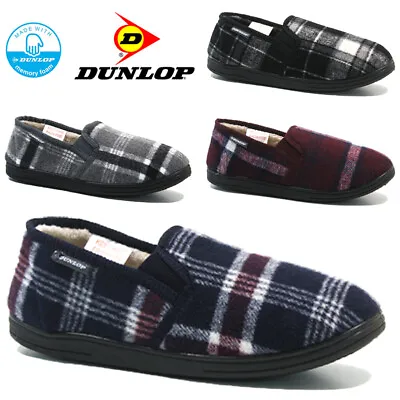 Mens Dunlop Memory Foam Slippers Loafers Fur Lined Twin Gusset Winter Shoes Size • £12.95