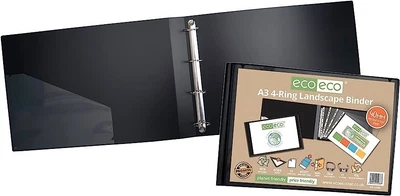A3 95% Recycled 4-D Landscape Ring Binder File Folder Artwork Portfolio ECO088 • £9.99