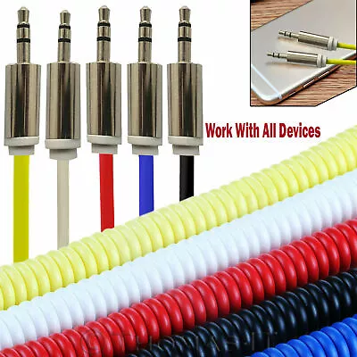 £3.22 • Buy 3.5mm Mini Male To Male Coiled Cable Audio Aux Lead For Car Headphone Mp3 4