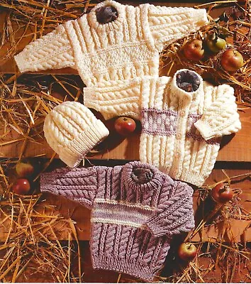 Baby/Childs Aran SweatersCardiganHat Knitting Pattern In Aranfit 16-30  F23 • £3.45