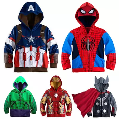 Kids Boys Marvel Superhero Costume Hoodie Sweatshirt Spiderman Hoody Jacket Coat • £9.49