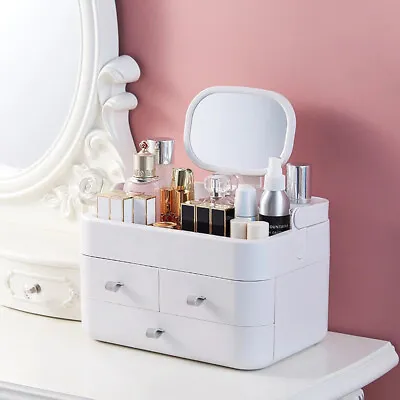 £15.94 • Buy Make Up Organiser Dressing Cosmetic Storage Box W/ Mirror Perfume Display Stand