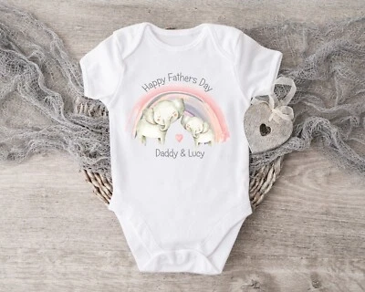 £6.99 • Buy Our First Father's Day Elephant Rainbow 2023 Personalised |Babygrow Or Baby Vest