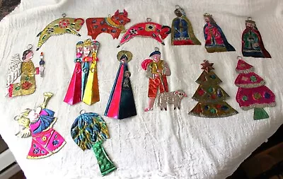 Vintage 14pc Holiday Collectible Christmas Nativity Tin/Mexican Folk Art Set • $25