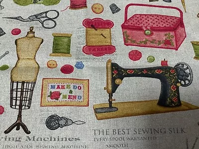 £5.25 • Buy Cotton, Linen Feel Remnant, 140 X 45 Cm, Haberdashery Print On Natural.