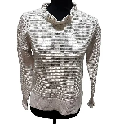 Madewell Ruffle Neck Long Sleeve Wool/cotton Ivory Sweater Size XS • $9.99