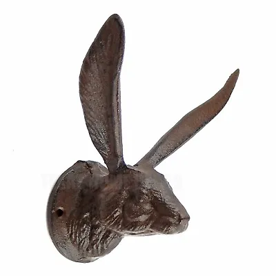 Large Rabbit Bunny Ears Wall Hook Cast Iron Hare Towel Coat Hanger Rustic Brown • $26.95