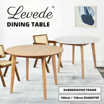 Levede Dining Table Round Rubberwood Base Kitchen Cafe Restaurant 100/120cm • $229.99