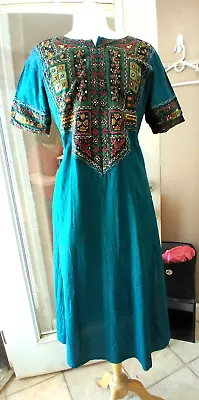 Kaftan Long Embroidered Moroccan Midi Dress Hippie Festival Tunic India Unique  • $39.87