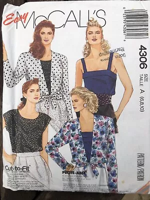 McCall's Sewing Pattern 4306 Misses' Unlined Jacket Top & Camisole 6-8-10 Uncut • £3.50