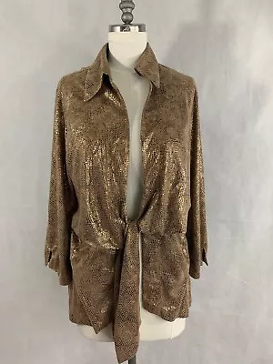 Womens NWT Mishca Gold Metallic Long Sleeve Open Front Blouse Size Large • $34.44