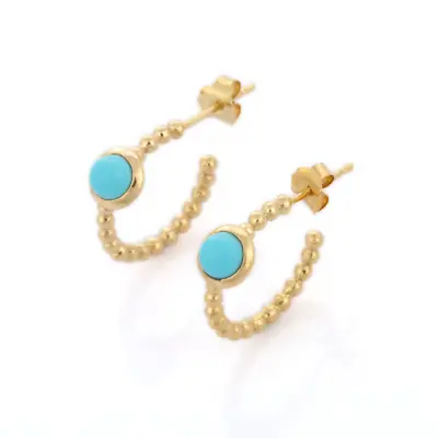 14K Solid Gold Turquoise Hoop Earrings For Women December Birthstone Jewelry • $557.62