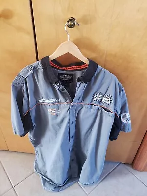 Harley Davidson Motorcycle Mechanic Patch Button Short Sleeve Gray Shirt Men Xxl • $25