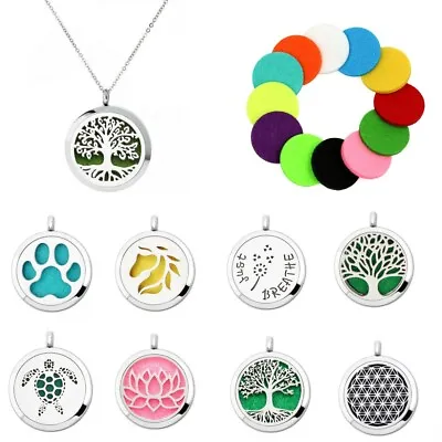 35mm Stainless Steel Aroma Essential Oil Diffuser Locket Pendant Necklace Chain • $3.15