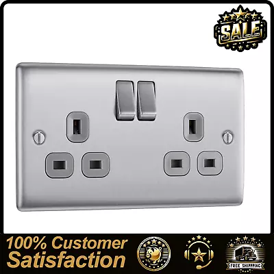 BG Electrical NBS22G Double Switched Power Socket Brushed Steel 13 Amp • £12.89