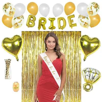 Bachelorette Party Decorations Gold Bridal Shower Decor Set Bride To Be Sash Hen • $22.90