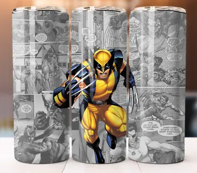 Wolverine Comic Marvel X Men Tumbler 20oz Skinny Cup Mug Lid W/ Straw • £19.25